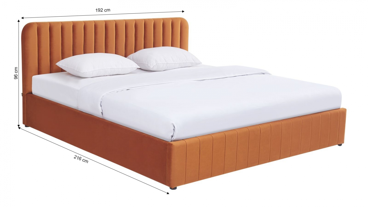 Lit coffre adulte 180x200 cm avec tête de lit capitonnée en velours terracotta - Ava