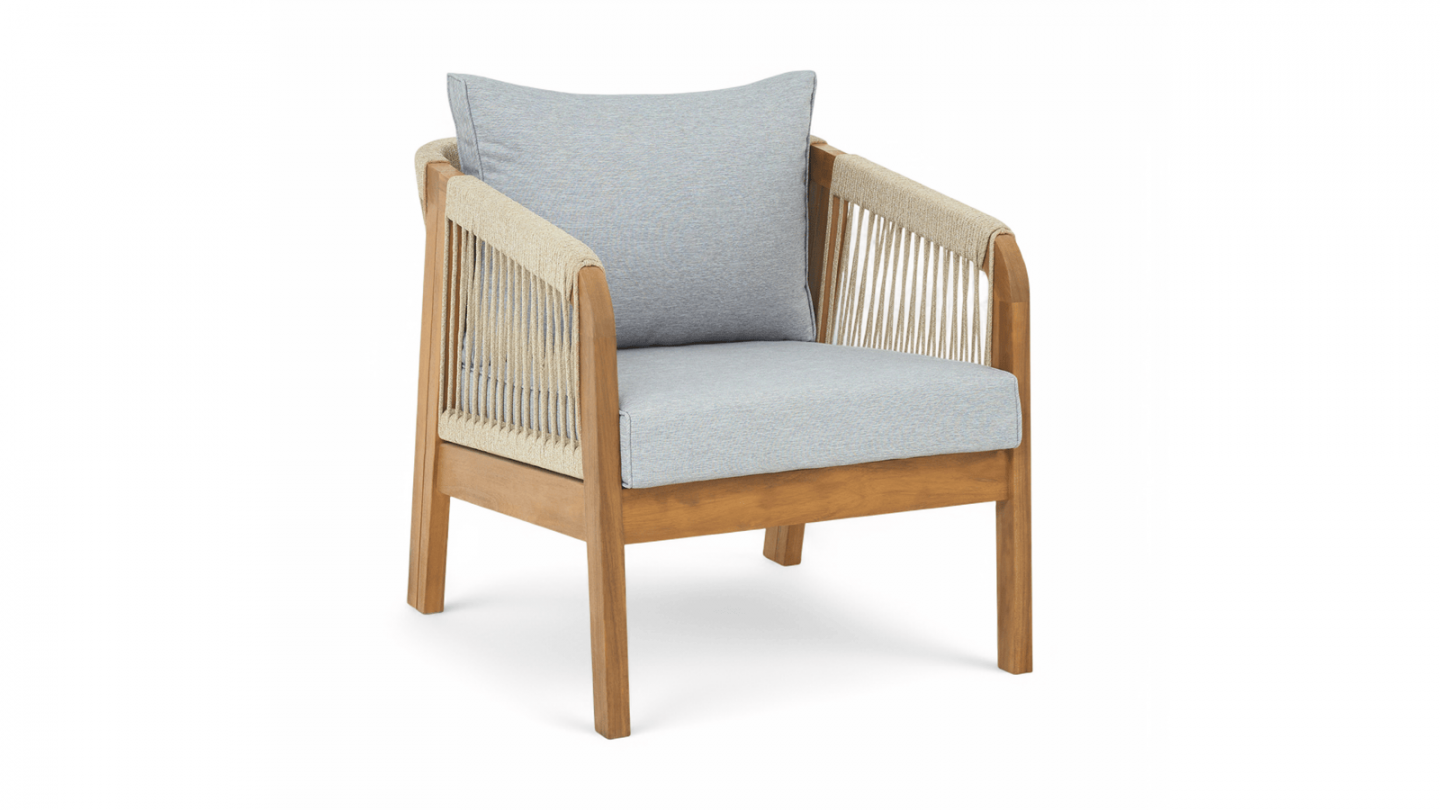 Lot de 2 fauteuils de jardin en bois FSC - coussins gris chiné - Symi
