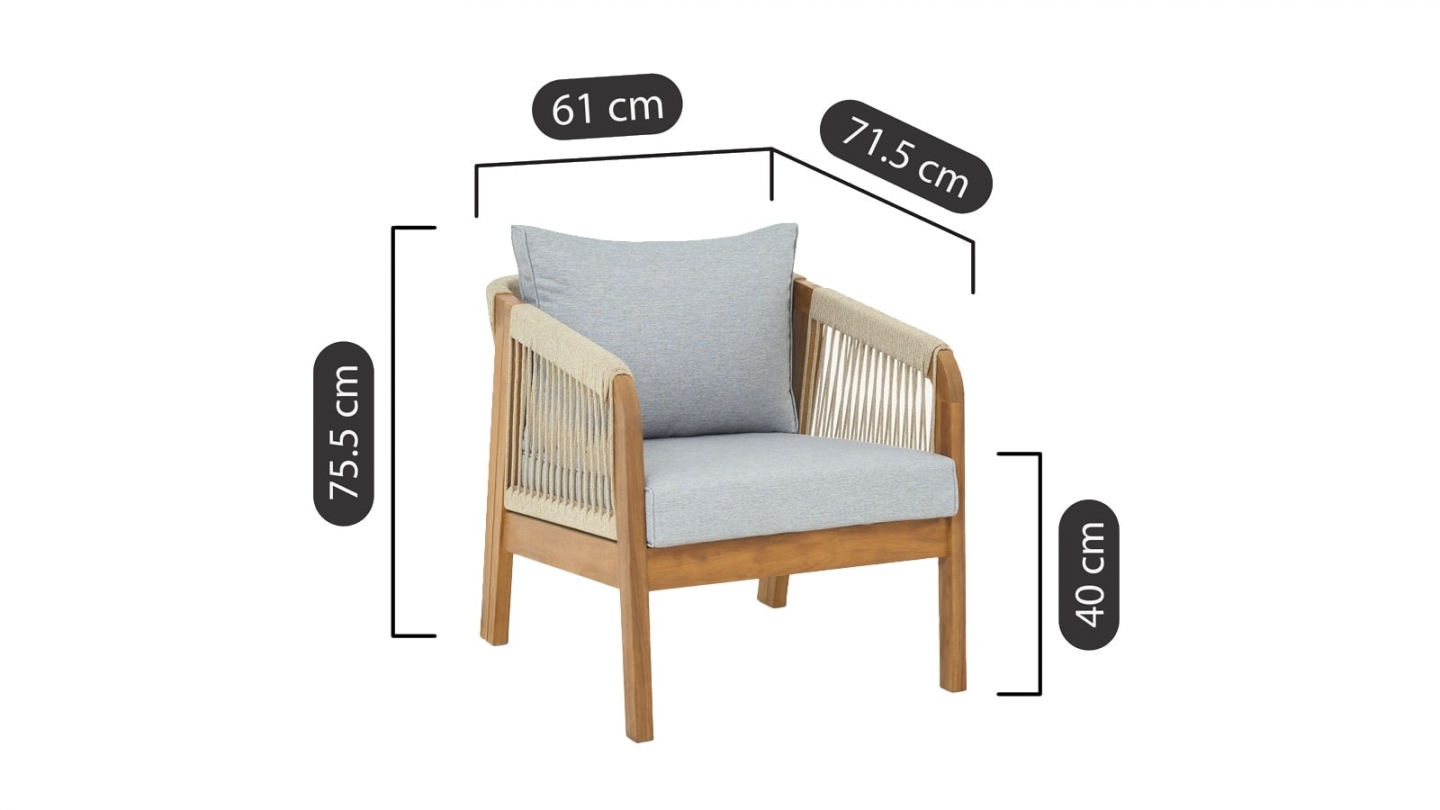 Lot de 2 fauteuils de jardin en bois FSC - coussins gris chiné - Symi