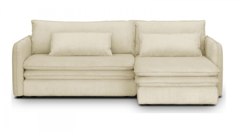Canapé d'angle convertible réversible 3 places en velours côtelé beige - Baya