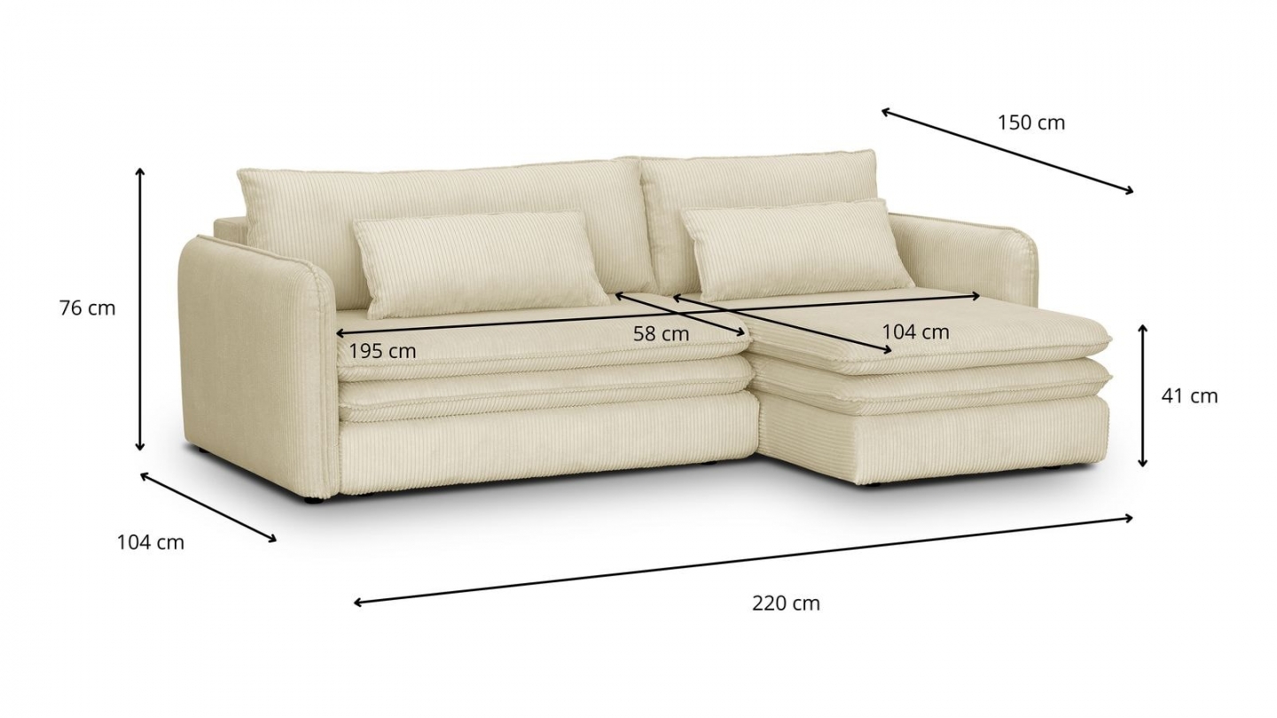 Canapé d'angle convertible réversible 3 places en velours côtelé beige - Baya