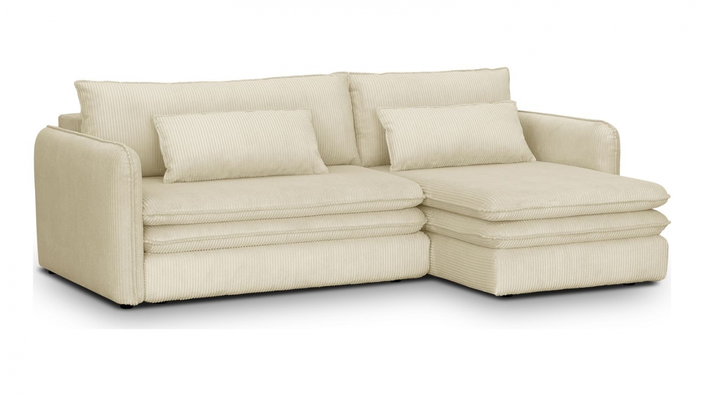 Canapé d'angle convertible réversible 3 places en velours côtelé beige - Baya