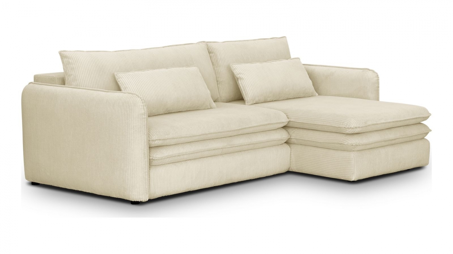 Canapé d'angle convertible réversible 3 places en velours côtelé beige - Baya