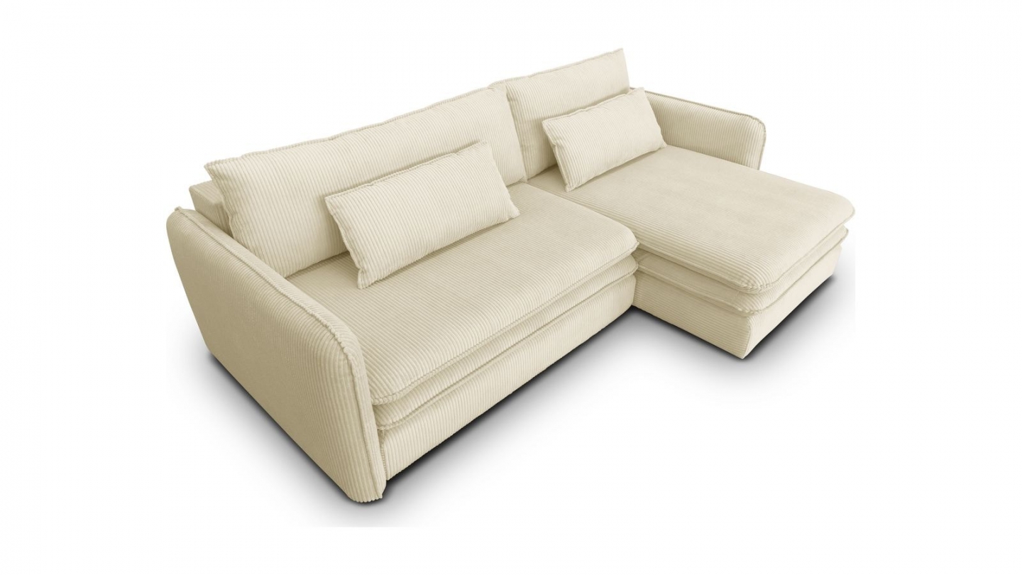 Canapé d'angle convertible réversible 3 places en velours côtelé beige - Baya