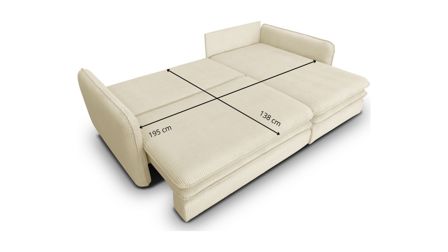 Canapé d'angle convertible réversible 3 places en velours côtelé beige - Baya
