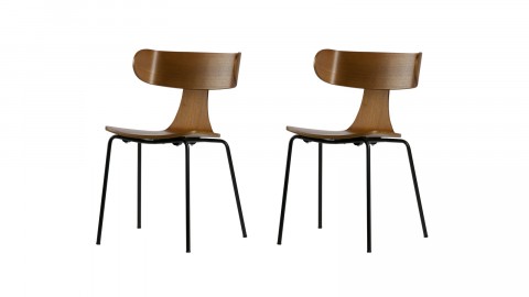 Lot de 2 chaises en bois de frêne marron piètement en métal - Form