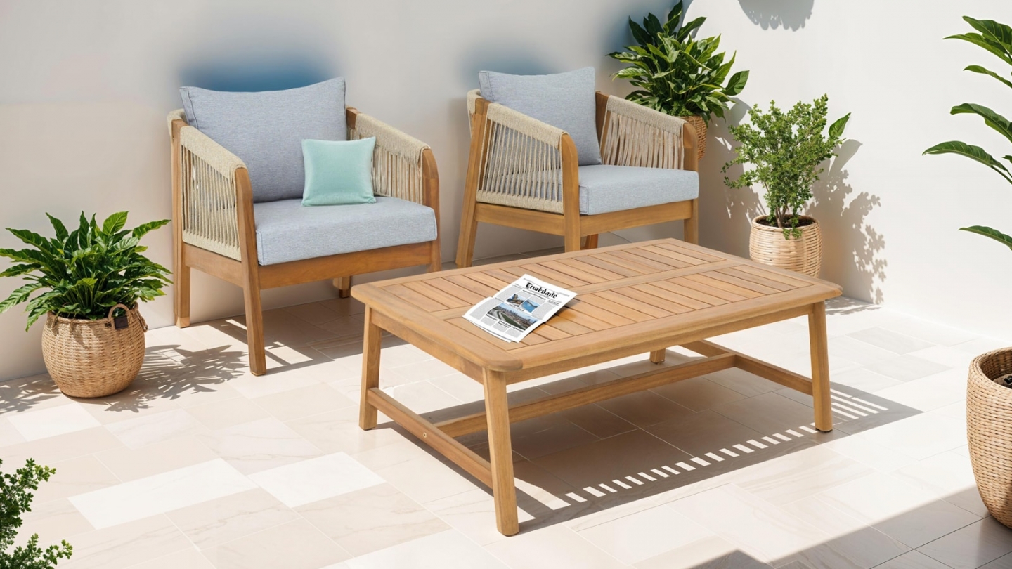 Salon de jardin 2 places en bois FSC - 2 fauteuils et table basse - Symi