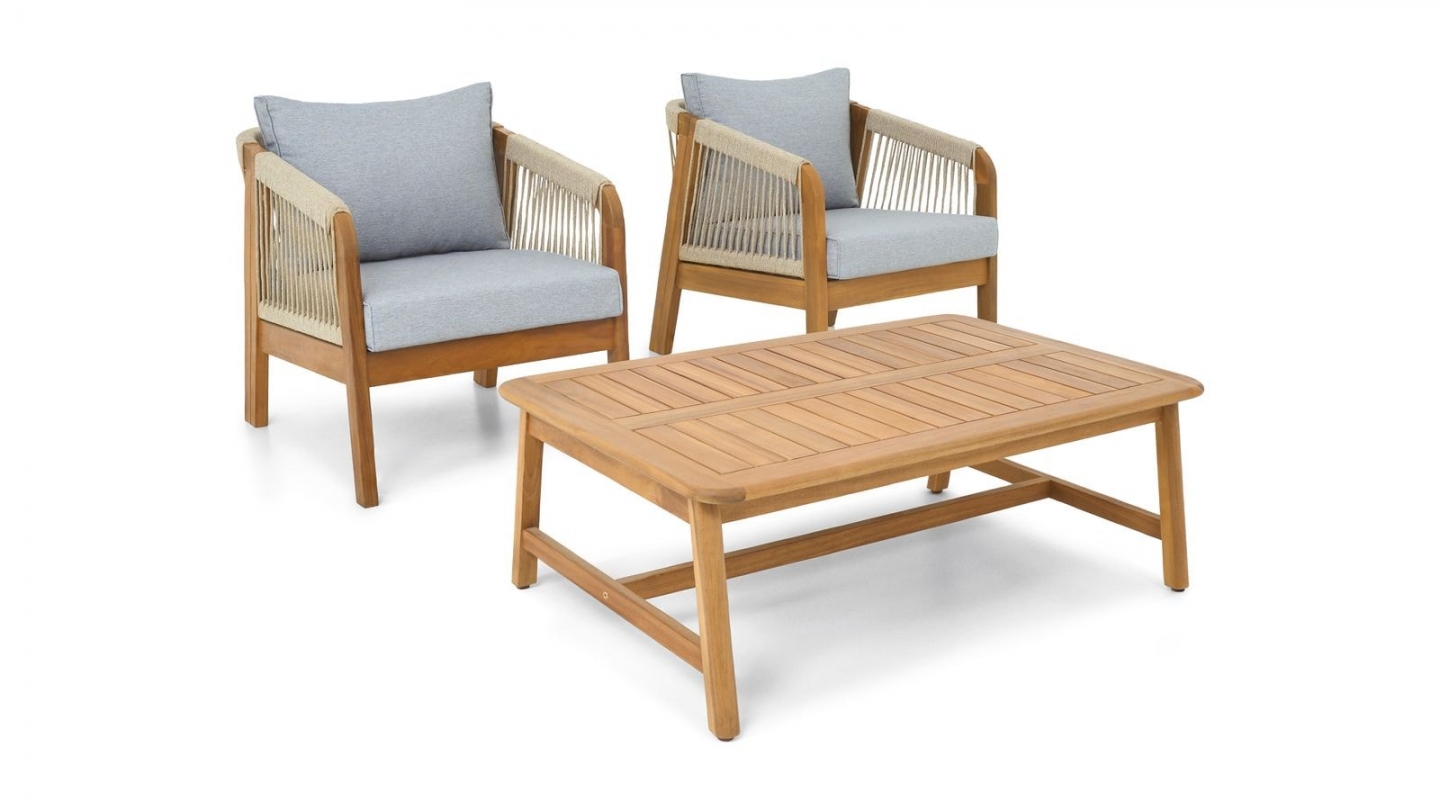 Salon de jardin 2 places en bois FSC - 2 fauteuils et table basse - Symi