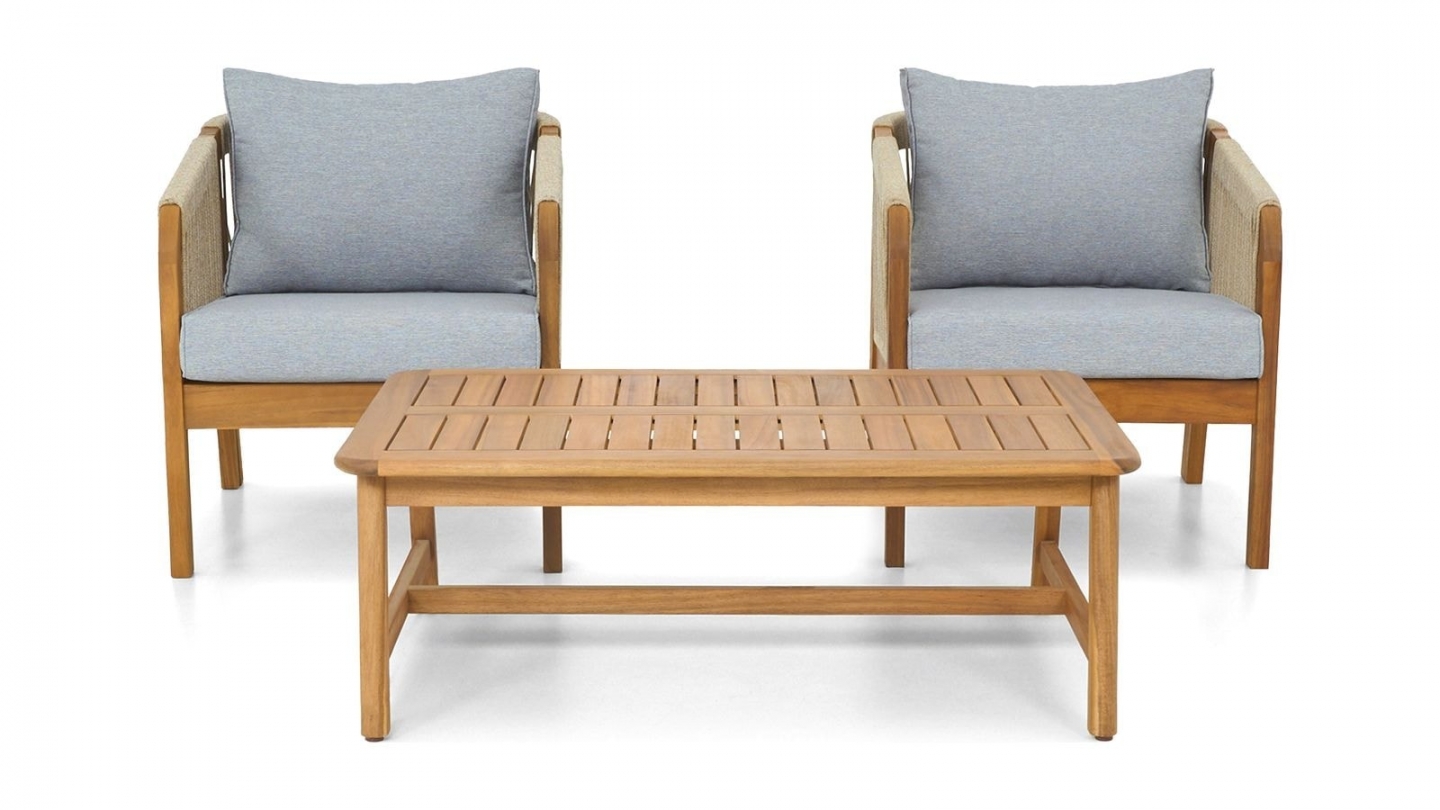 Salon de jardin 2 places en bois FSC - 2 fauteuils et table basse - Symi