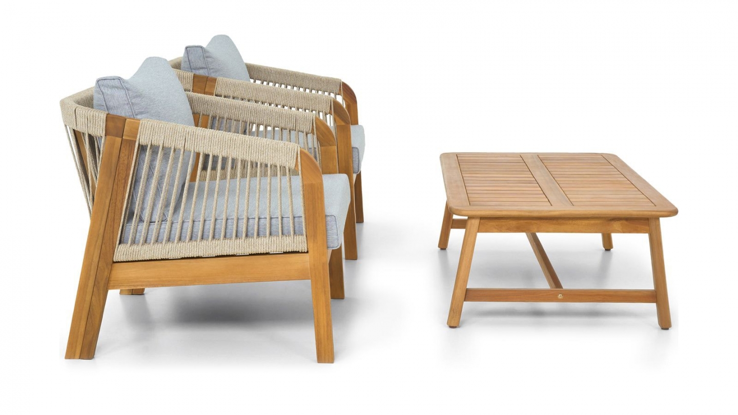 Salon de jardin 2 places en bois FSC - 2 fauteuils et table basse - Symi