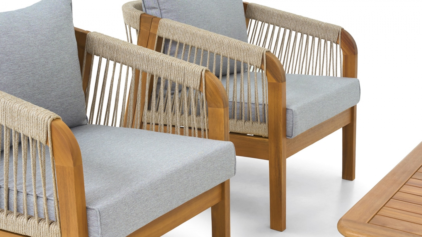 Salon de jardin 2 places en bois FSC - 2 fauteuils et table basse - Symi