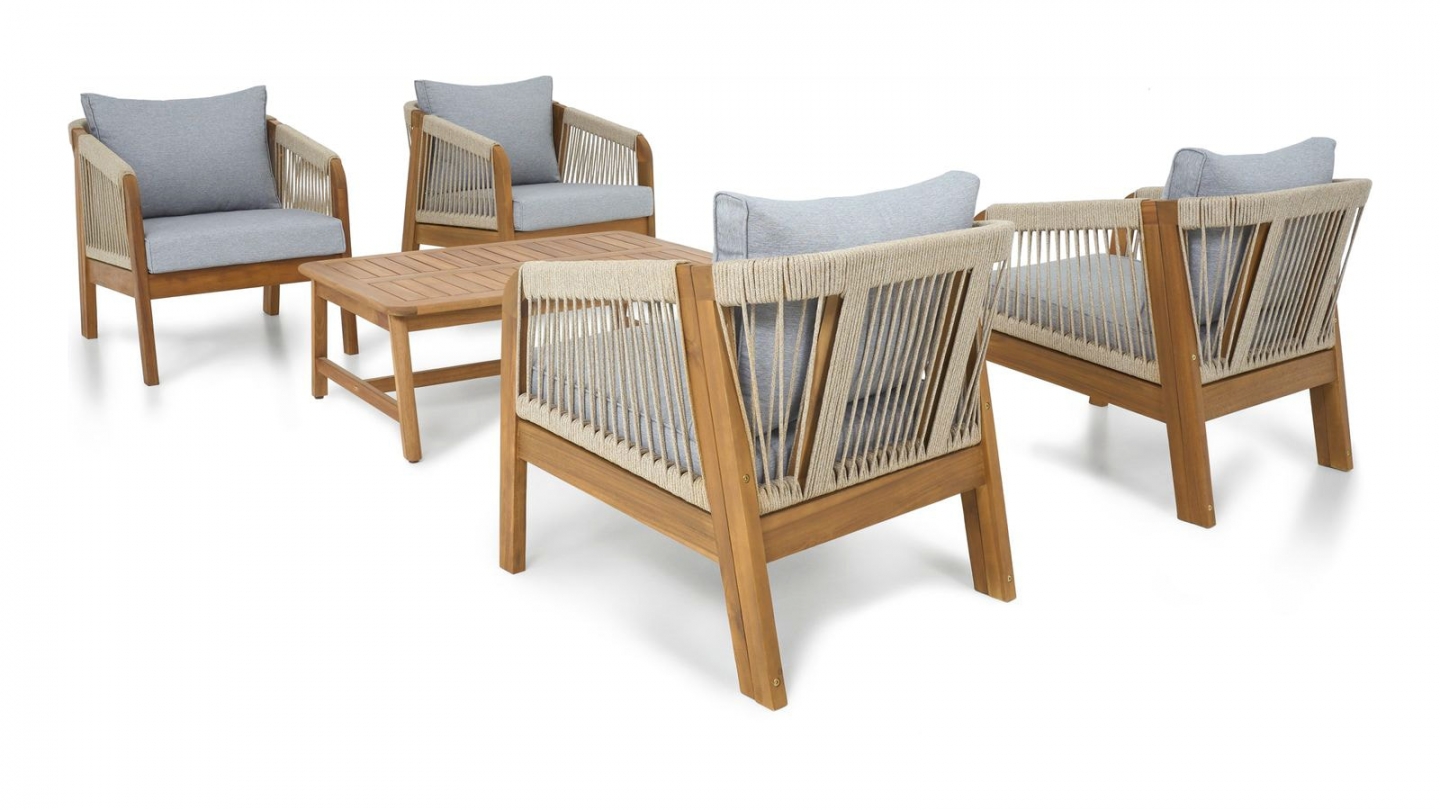 Salon de jardin 4 places en bois FSC - 4 fauteuils et table basse - Symi