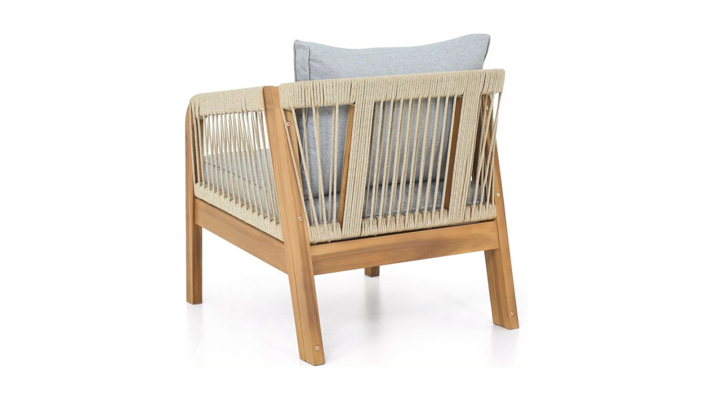 Salon de jardin 4 places en bois FSC - 4 fauteuils et table basse - Symi
