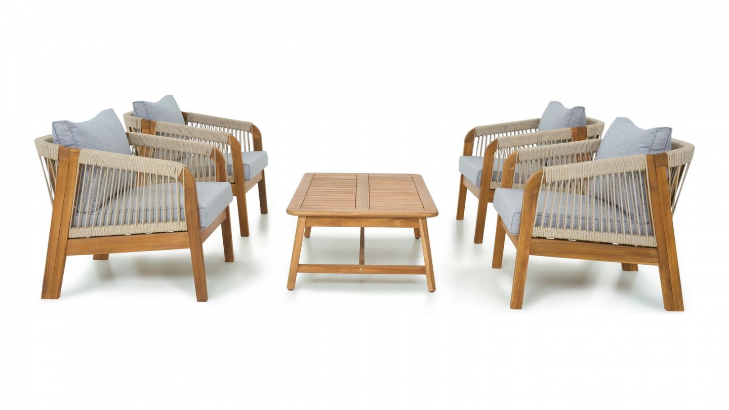 Salon de jardin 4 places en bois FSC - 4 fauteuils et table basse - Symi
