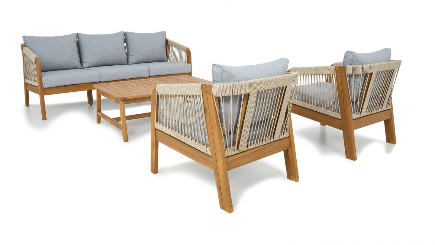 Salon de jardin 5 places en bois FSC - Canapé 3 pl. , 2 fauteuils et table basse - Symi