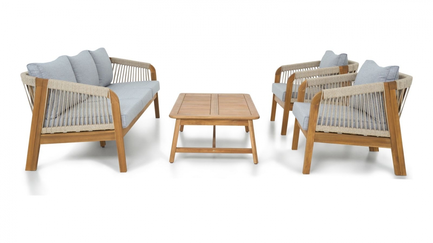 Salon de jardin 5 places en bois FSC - Canapé 3 pl. , 2 fauteuils et table basse - Symi