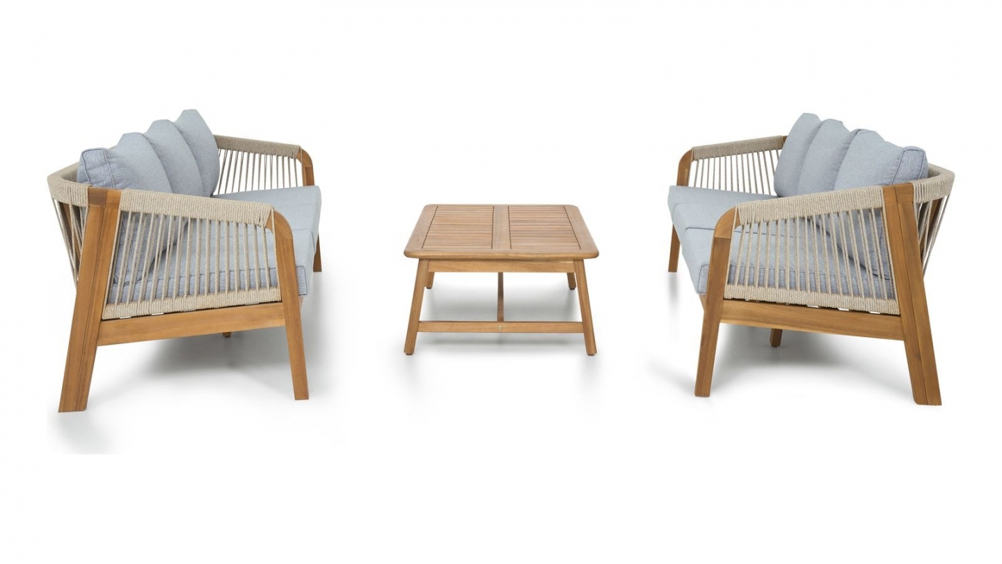 Salon de jardin 6 places en bois FSC - 2 canapes 3 pl. et table basse - Symi