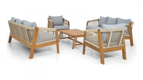 Salon de jardin 8 places en bois FSC - 2 Canapés 3 pl. , 2 fauteuils et table basse - Symi