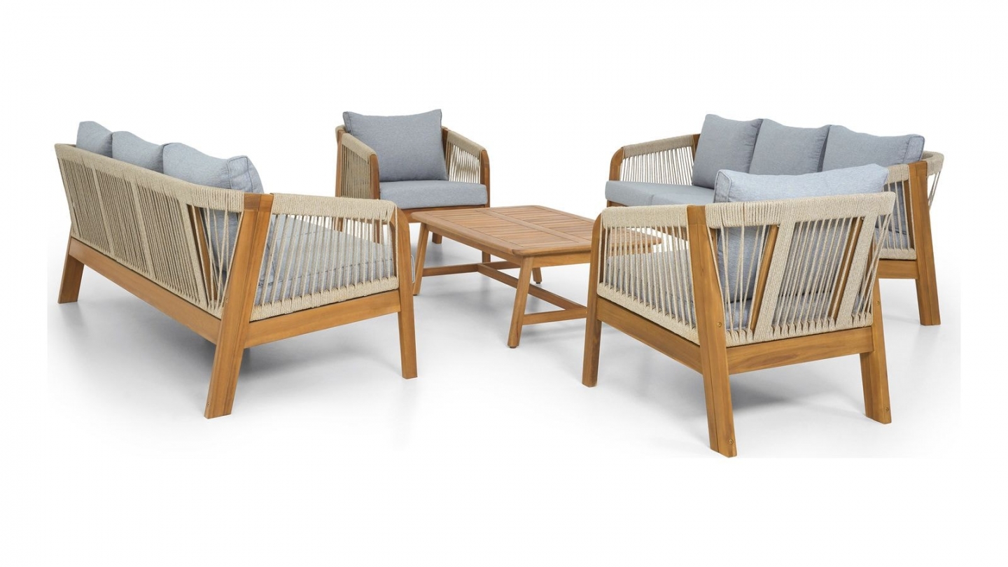 Salon de jardin 8 places en bois FSC - 2 Canapés 3 pl. , 2 fauteuils et table basse - Symi
