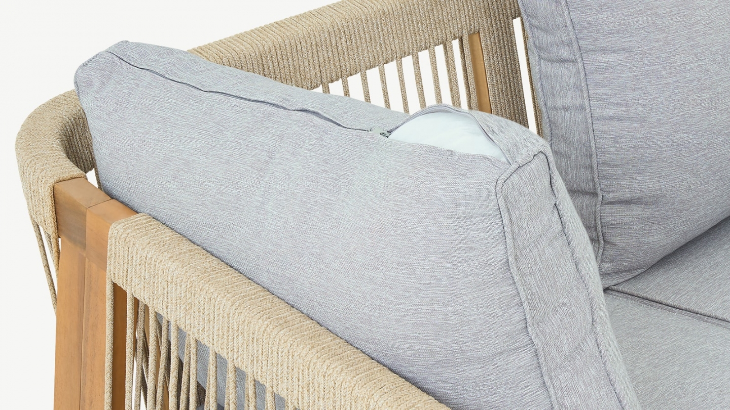Salon de jardin 3 places en bois FSC - Coussins gris chiné - Symi