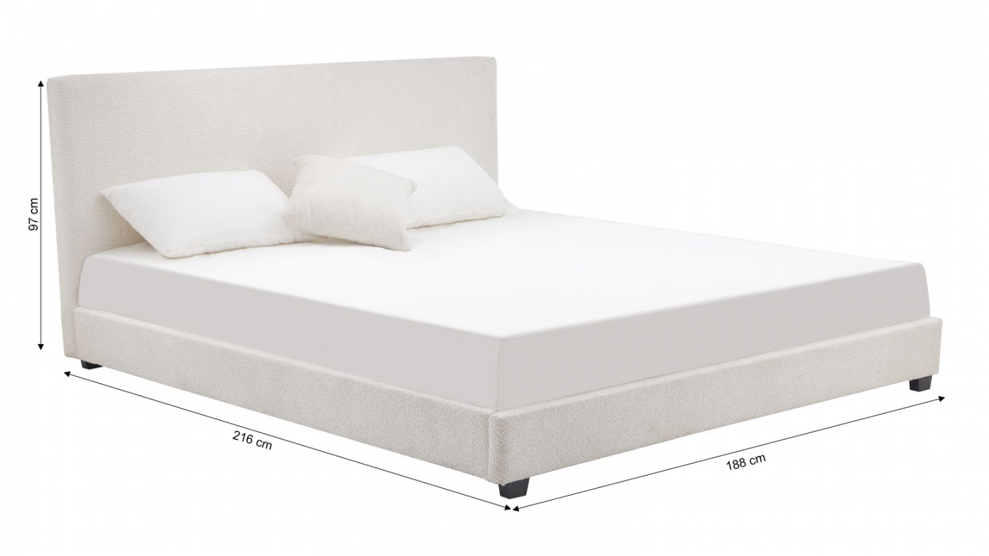 Lit adulte 180x200 cm avec tête de lit capitonnée en tissu bouclé beige - William