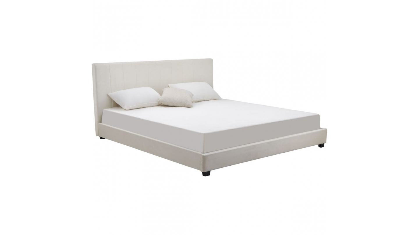 Lit adulte 180x200 cm avec tête de lit capitonnée en velours beige - William