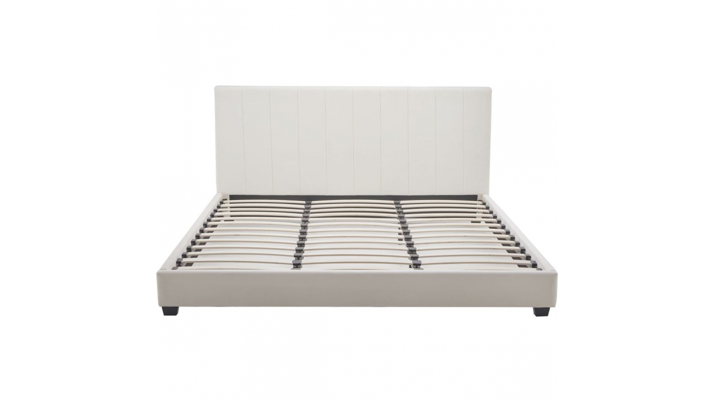 Lit adulte 180x200 cm avec tête de lit capitonnée en velours beige - William