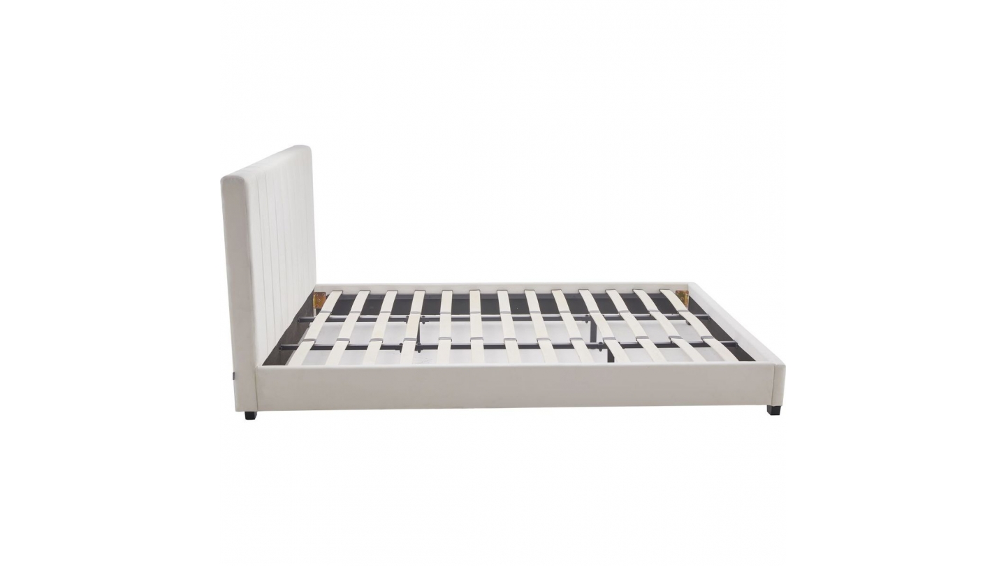 Lit adulte 180x200 cm avec tête de lit capitonnée en velours beige - William