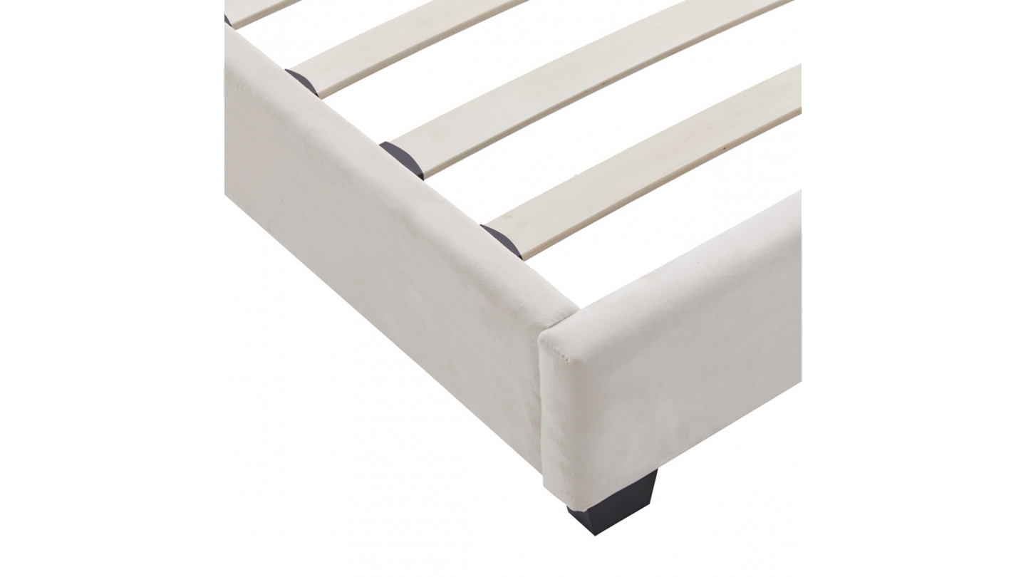 Lit adulte 180x200 cm avec tête de lit capitonnée en velours beige - William