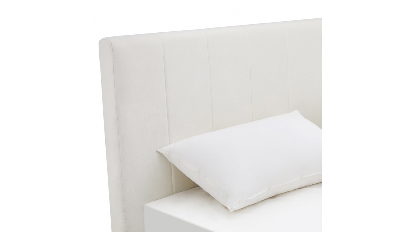 Lit adulte 180x200 cm avec tête de lit capitonnée en velours beige - William