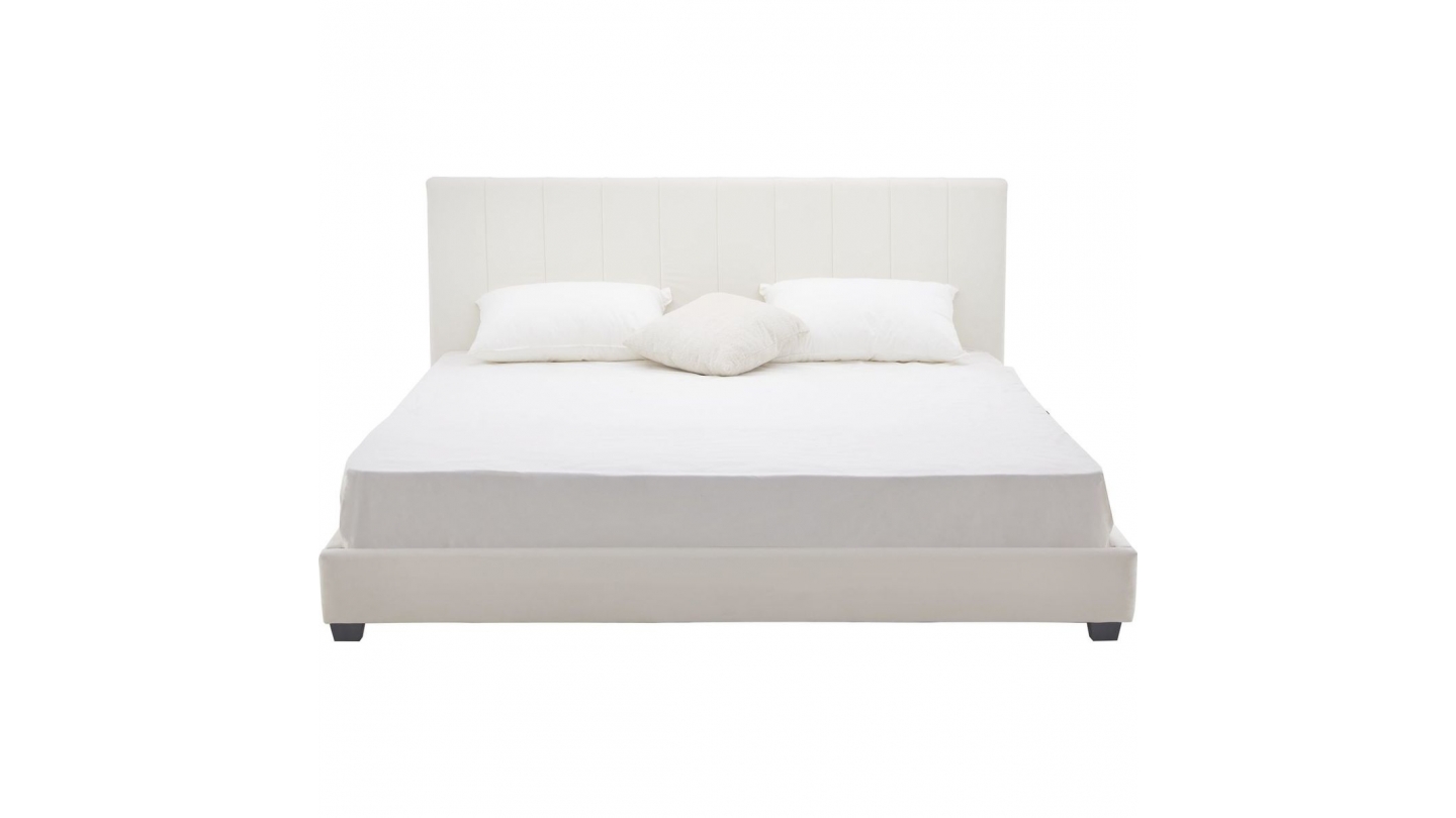 Lit adulte 180x200 cm avec tête de lit capitonnée en velours beige - William