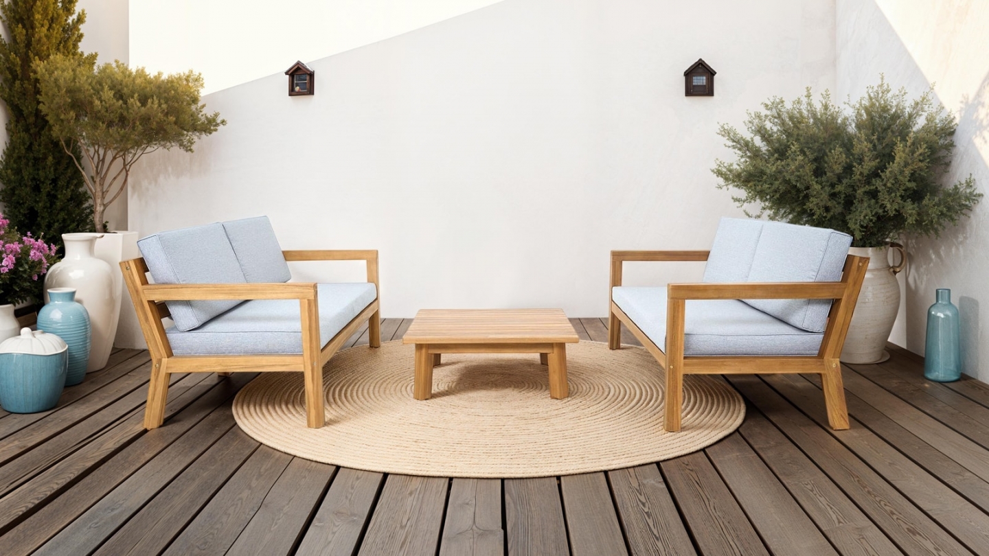 Salon de jardin 4 places en bois FSC - 2 Canapés 2 pl. et table basse - Palau