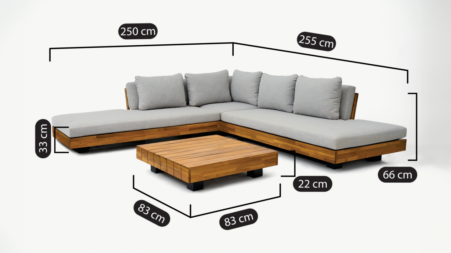 Salon de jardin 7 places en bois FSC - Canapé 5 pl. , Canapé 2 pl. et table basse - Capri