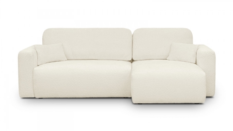 Canapé d'angle réversible convertible 4 places avec coffre de rangement en tissu bouclé beige - Davis