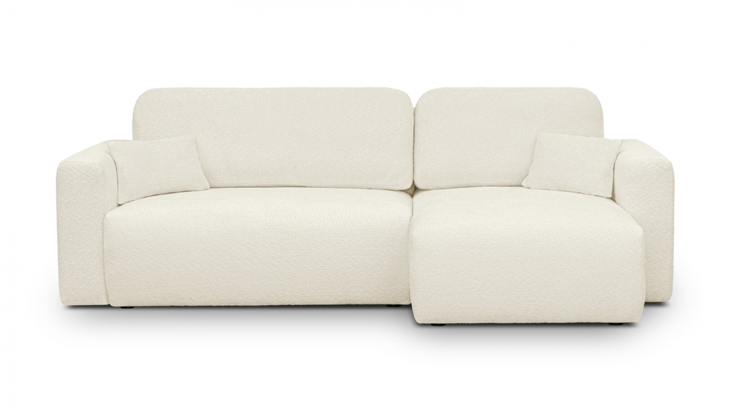 Canapé d'angle réversible convertible 4 places avec coffre de rangement en tissu bouclé beige - Davis