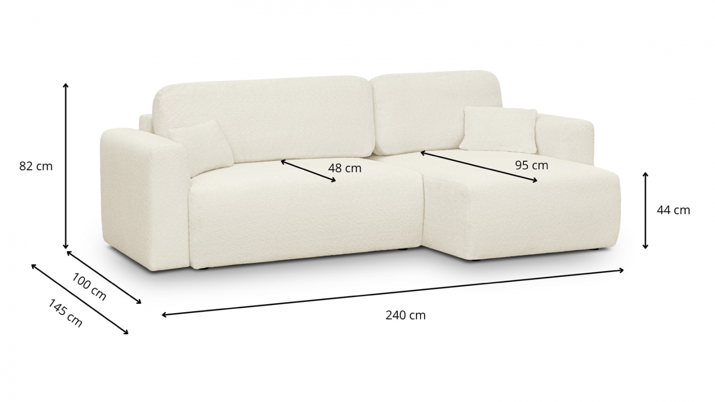 Canapé d'angle réversible convertible 4 places avec coffre de rangement en tissu bouclé beige - Davis