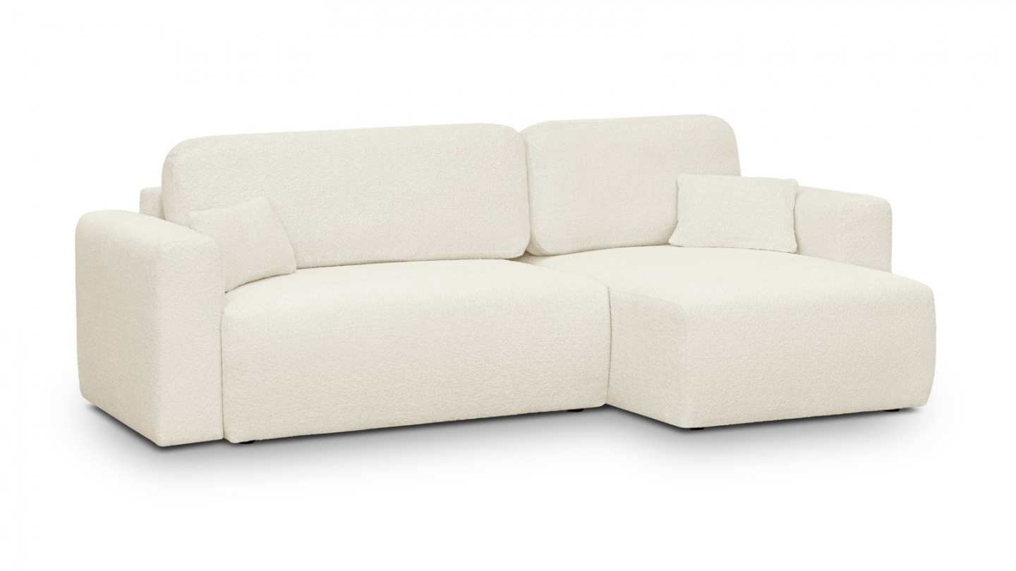 Canapé d'angle réversible convertible 4 places avec coffre de rangement en tissu bouclé beige - Davis