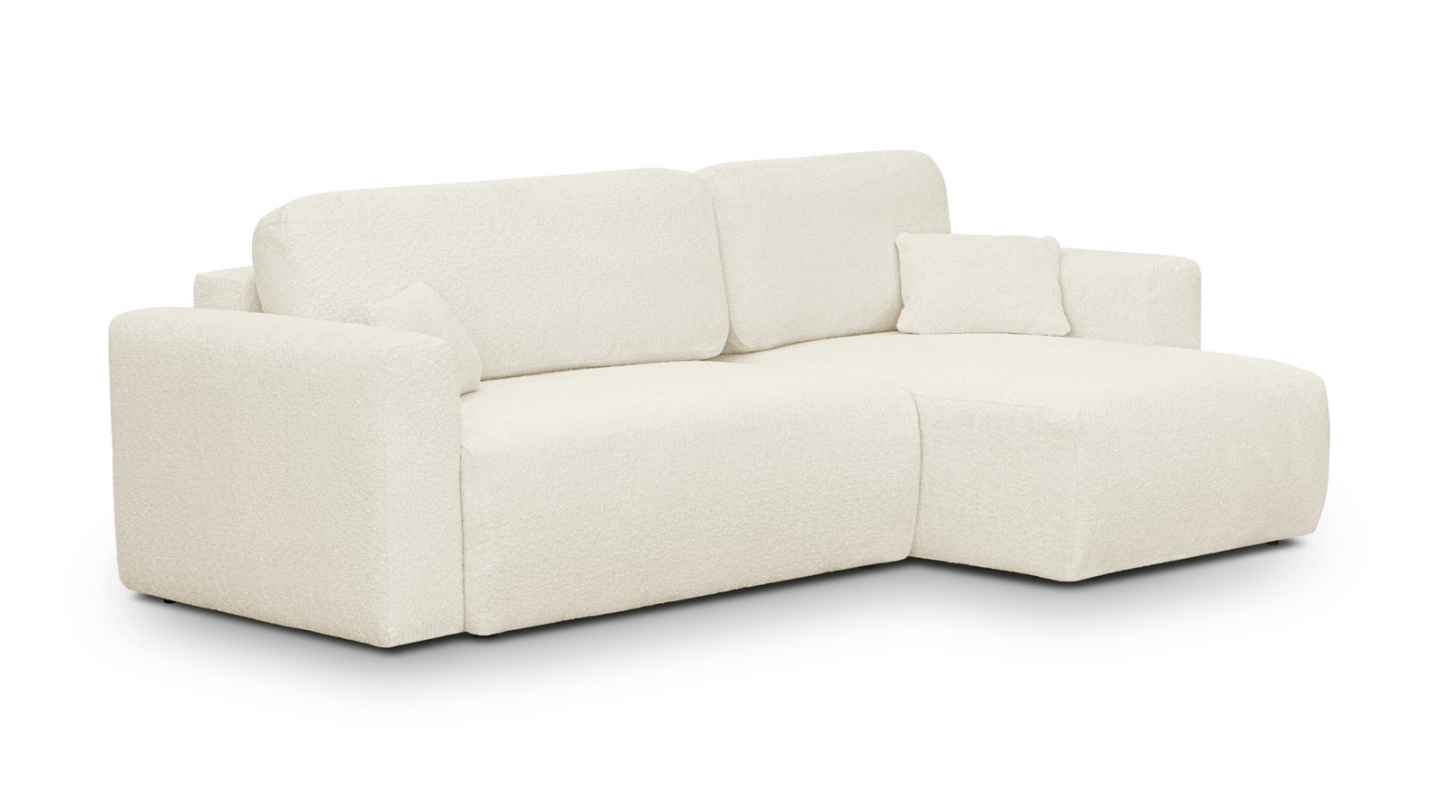 Canapé d'angle réversible convertible 4 places avec coffre de rangement en tissu bouclé beige - Davis