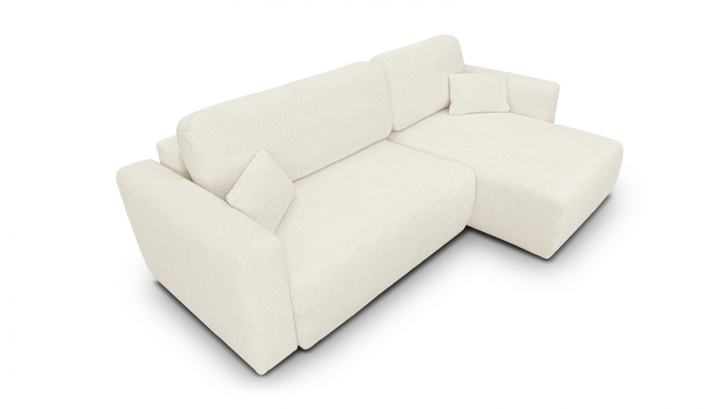 Canapé d'angle réversible convertible 4 places avec coffre de rangement en tissu bouclé beige - Davis