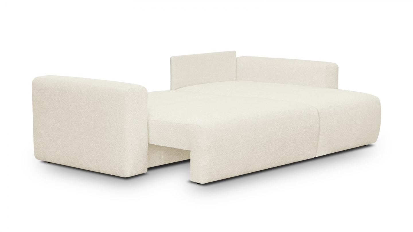 Canapé d'angle réversible convertible 4 places avec coffre de rangement en tissu bouclé beige - Davis