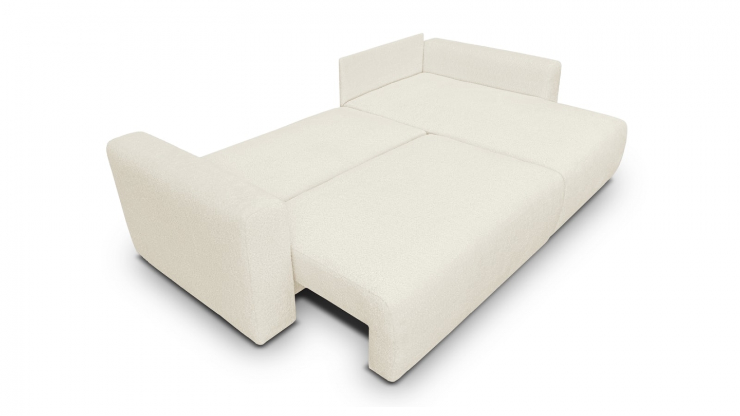 Canapé d'angle réversible convertible 4 places avec coffre de rangement en tissu bouclé beige - Davis