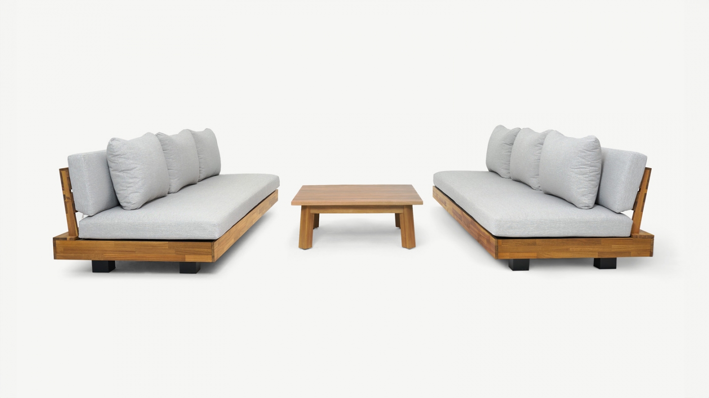 Salon de jardin 6 places en bois FSC - 2 Canapés 3 pl. et table basse - Capri