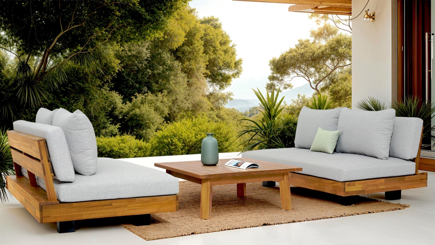 Salon de jardin 4 places en bois FSC - 2 Canapés 2 pl. et table basse - Capri