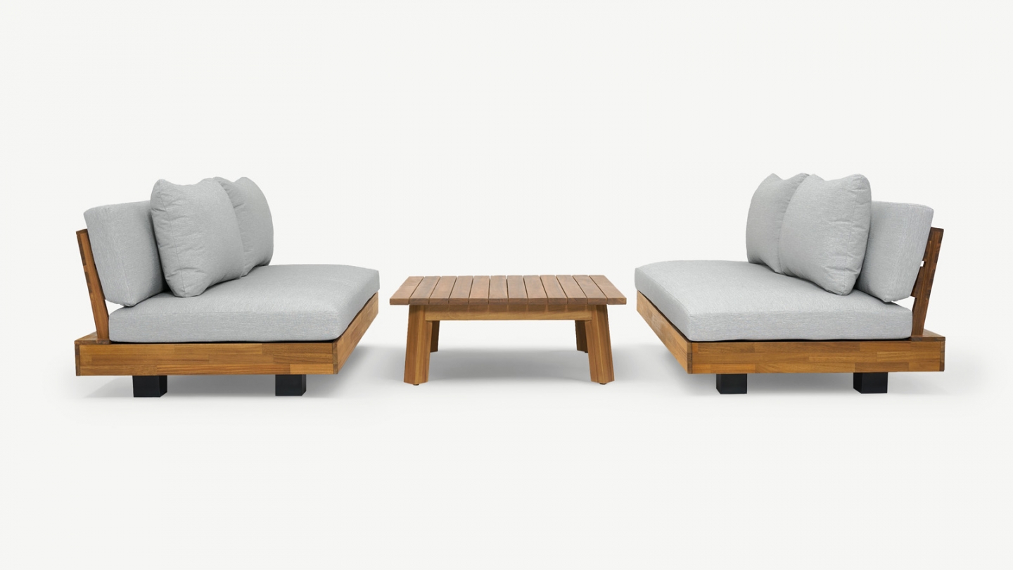Salon de jardin 4 places en bois FSC - 2 Canapés 2 pl. et table basse - Capri