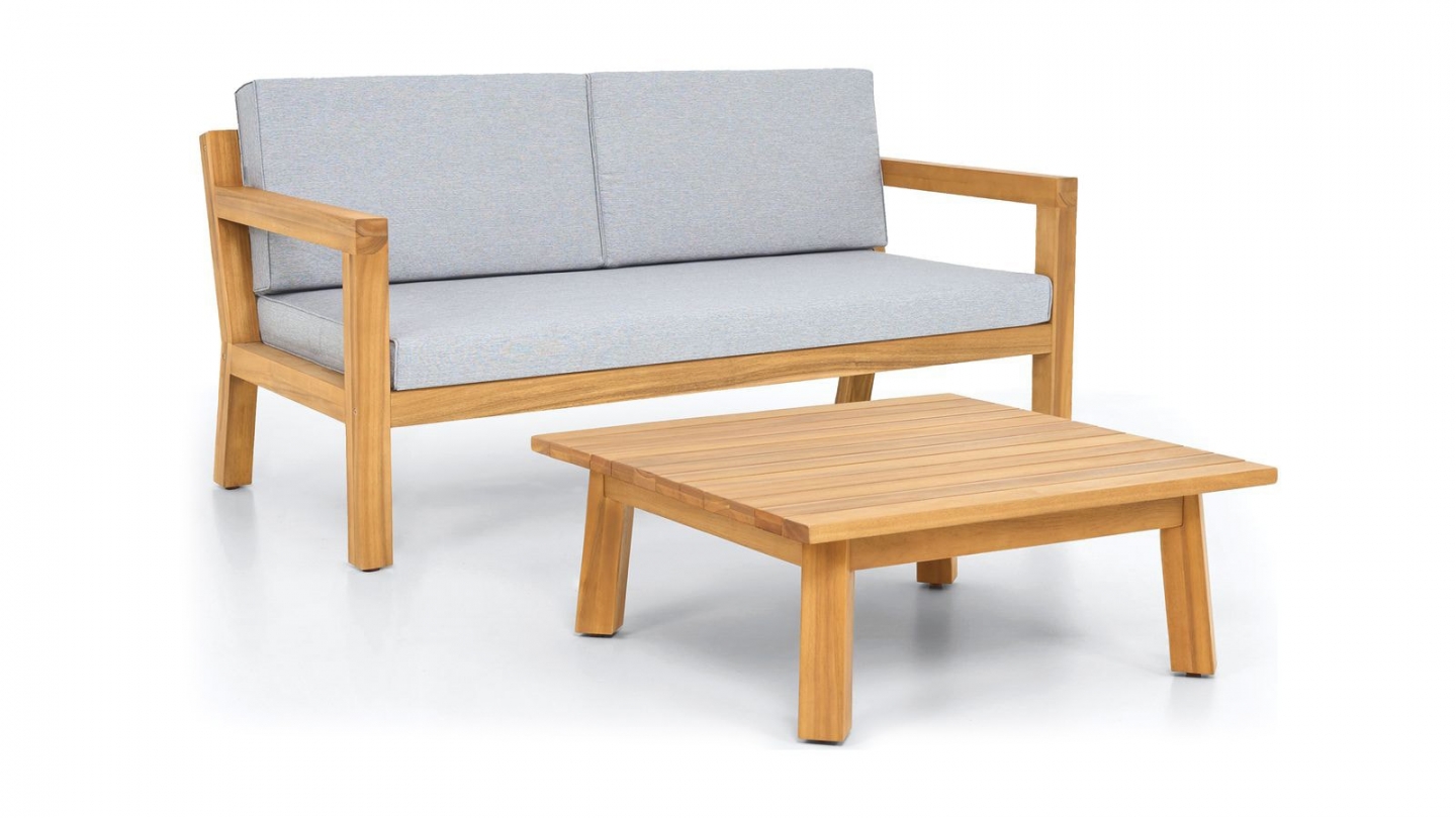 Salon de jardin 5 places en bois FSC - 2 Canapés 2 pl. , 1 fauteuils et table basse - Palau