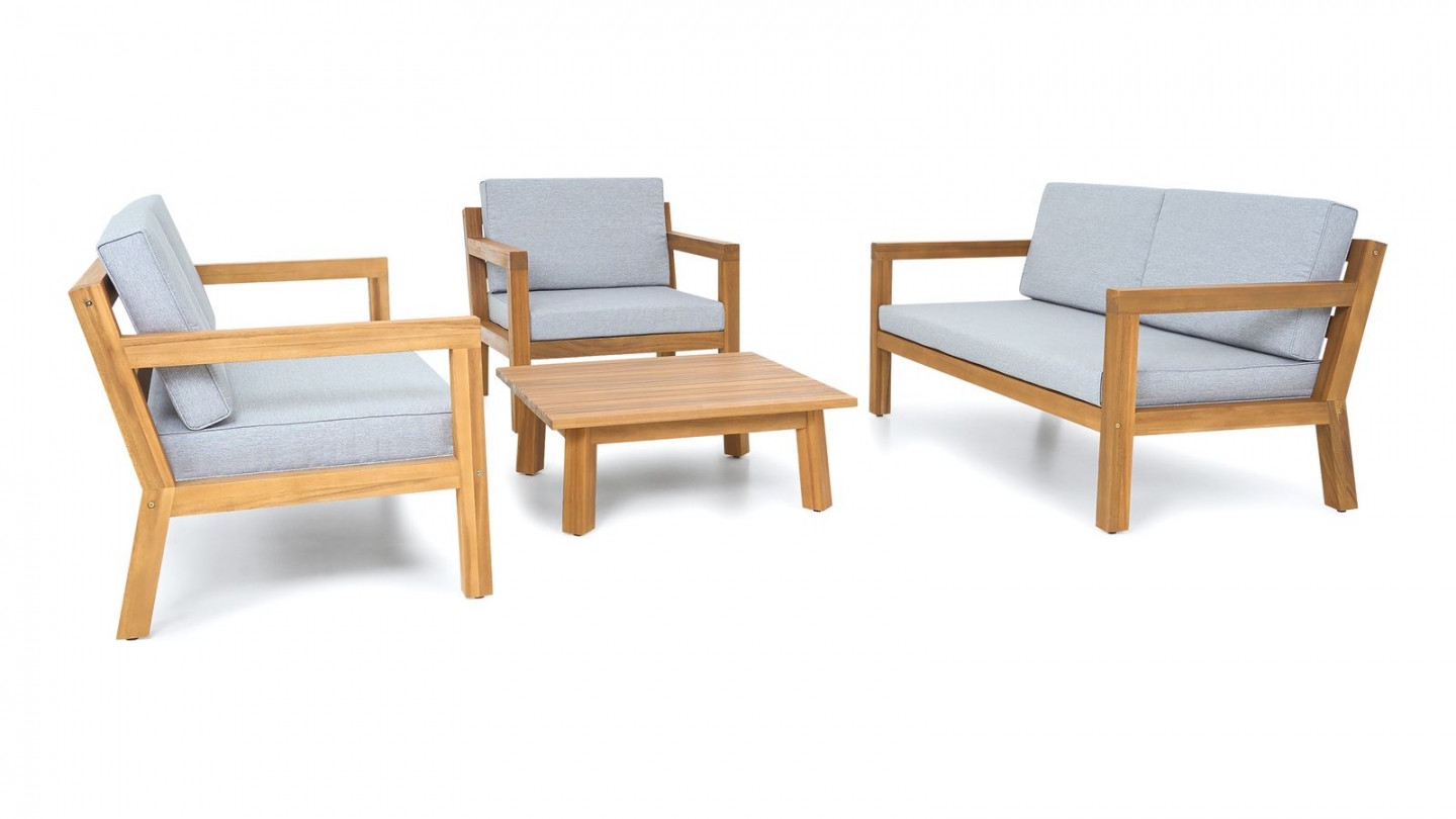 Salon de jardin 5 places en bois FSC - 2 Canapés 2 pl. , 1 fauteuils et table basse - Palau