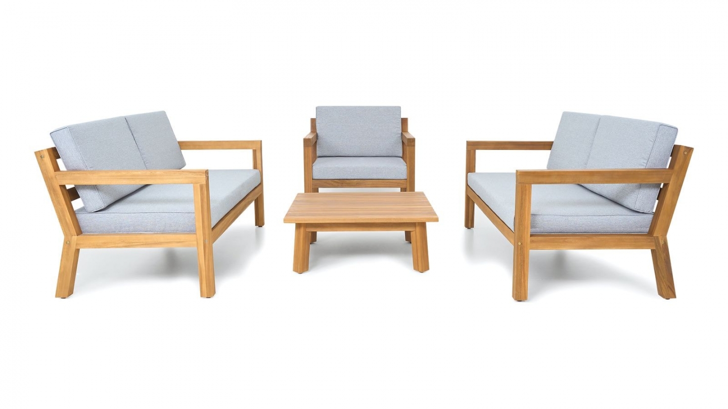 Salon de jardin 5 places en bois FSC - 2 Canapés 2 pl. , 1 fauteuils et table basse - Palau