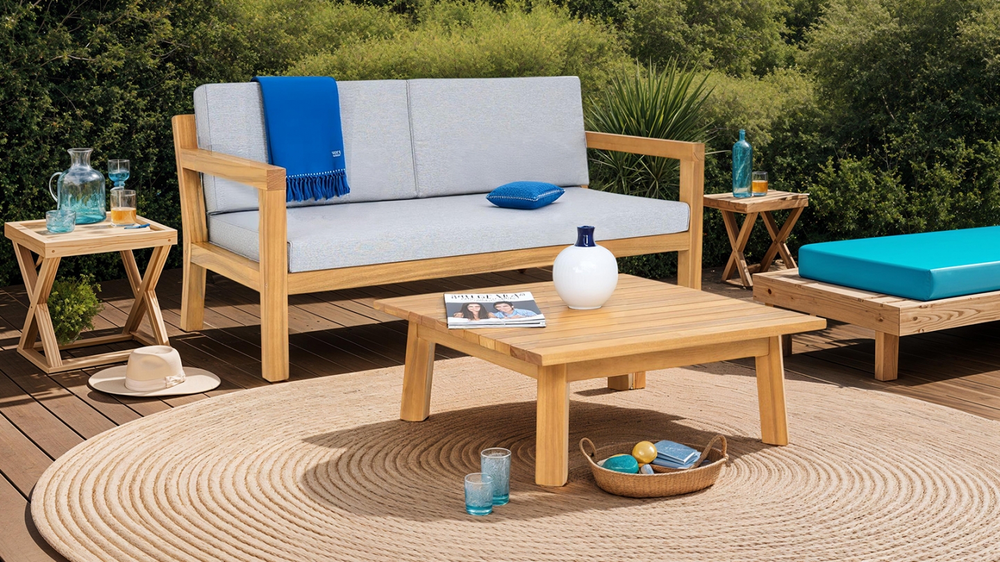 Salon de jardin 2 places en bois FSC - Canapé 2 pl. et table basse - Palau