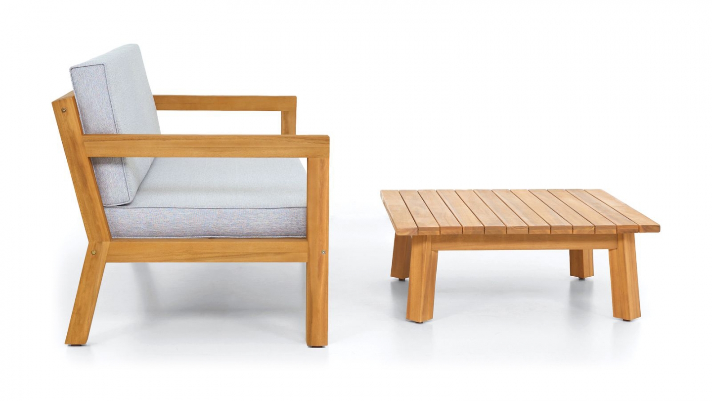 Salon de jardin 2 places en bois FSC - Canapé 2 pl. et table basse - Palau