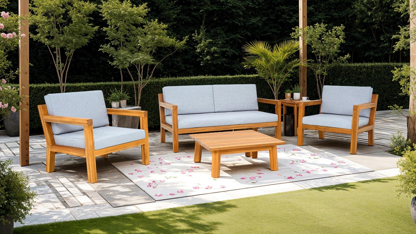 Salon de jardin 4 places en bois FSC - Canapé 2 pl., 2 fauteuils et table basse - Palau